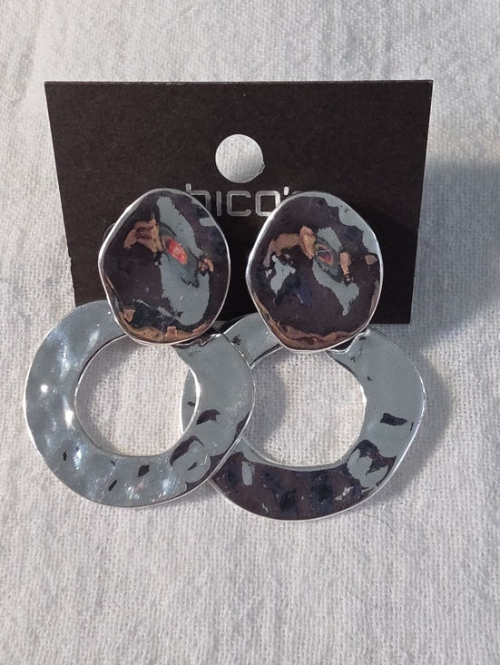 Chico's Jewelry - Chico's Shiny Silver Hammered Open Hoop Drop Earrings